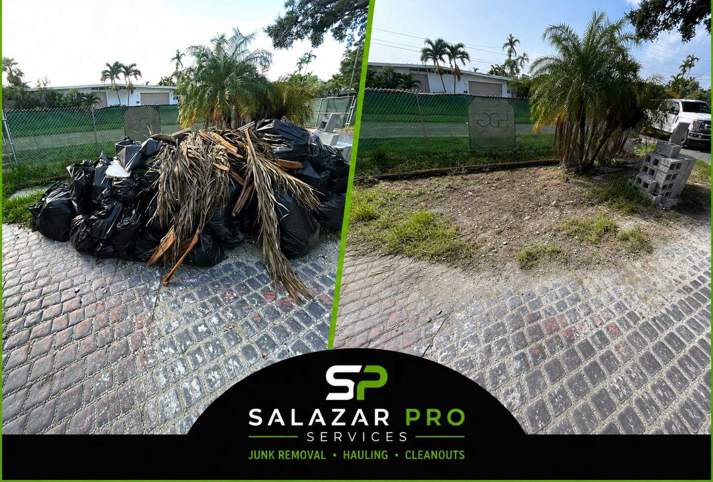 Before and after yard debris removal, Miami