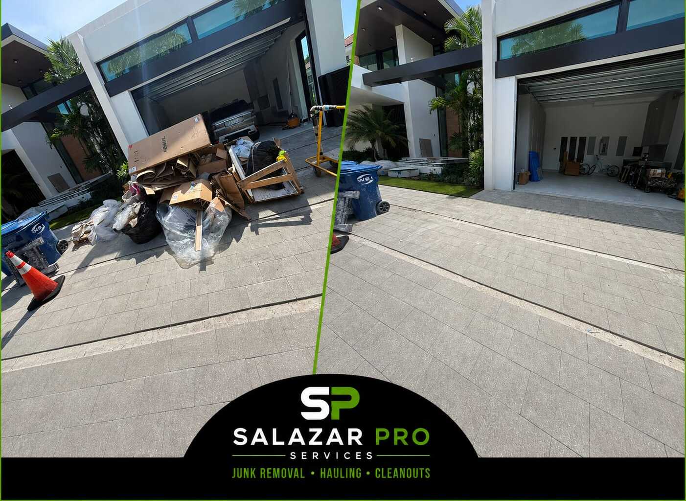 Before and after driveway junk removal, Miami