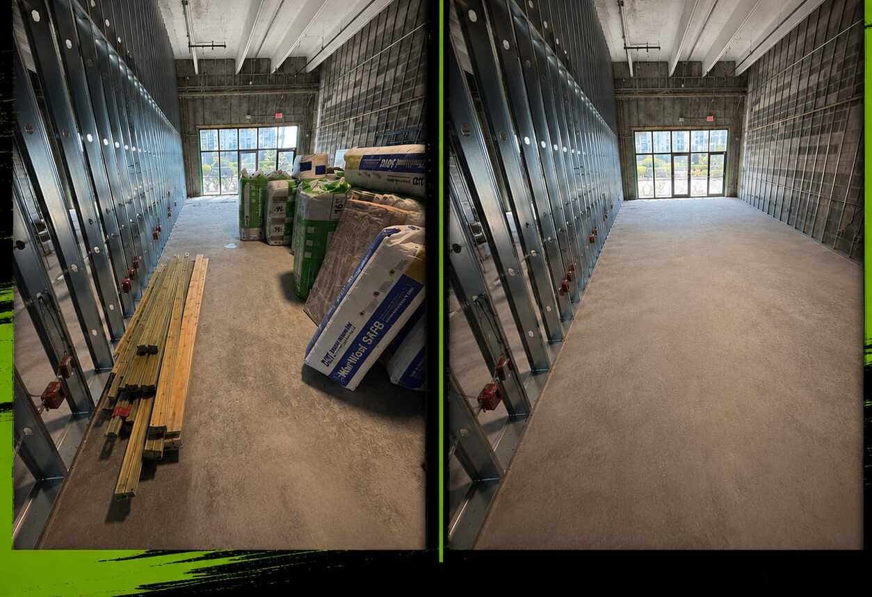 Garage cleanout with refrigerator before and after