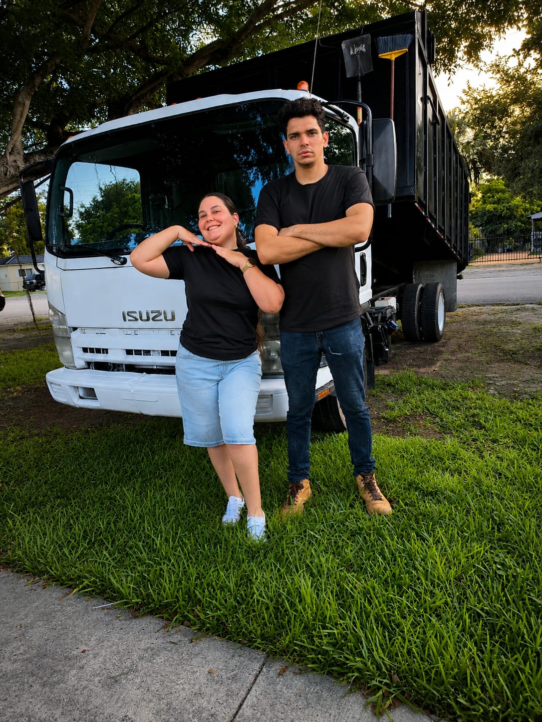 Sheila Peláez Sánchez and the Salazar Pro Services crew with the truck